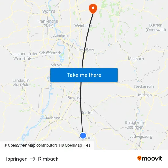 Ispringen to Rimbach map