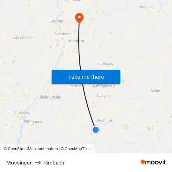 Mössingen to Rimbach map