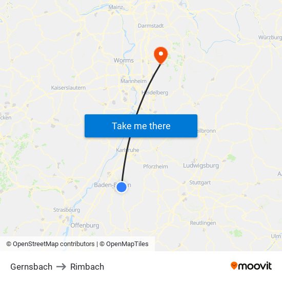 Gernsbach to Rimbach map