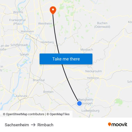Sachsenheim to Rimbach map