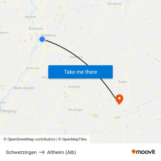 Schwetzingen to Altheim (Alb) map
