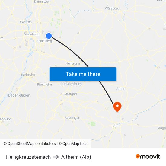 Heiligkreuzsteinach to Altheim (Alb) map