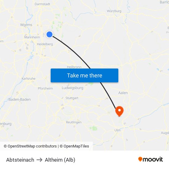 Abtsteinach to Altheim (Alb) map