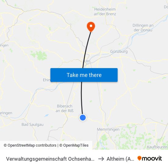 Verwaltungsgemeinschaft Ochsenhausen to Altheim (Alb) map