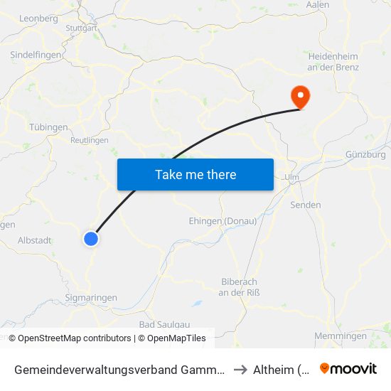 Gemeindeverwaltungsverband Gammertingen to Altheim (Alb) map