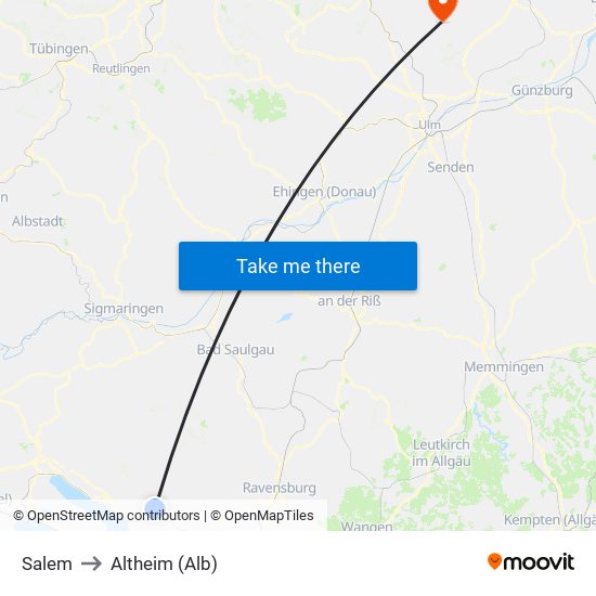 Salem to Altheim (Alb) map