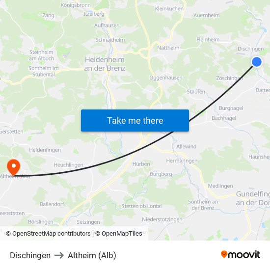 Dischingen to Altheim (Alb) map