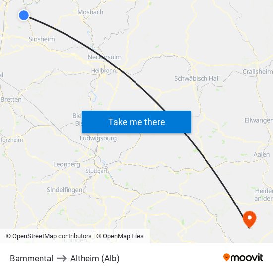 Bammental to Altheim (Alb) map