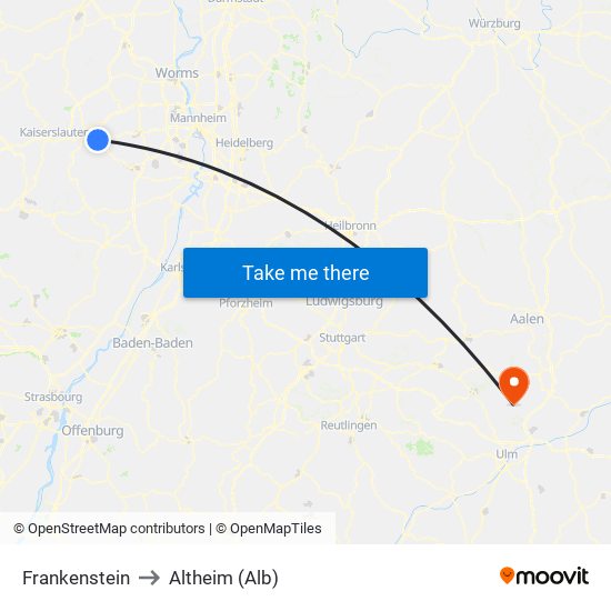 Frankenstein to Altheim (Alb) map