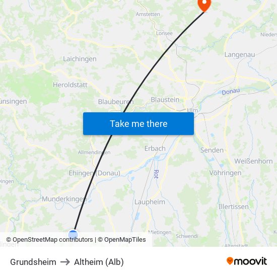 Grundsheim to Altheim (Alb) map