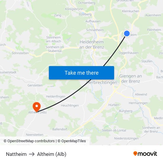 Nattheim to Altheim (Alb) map