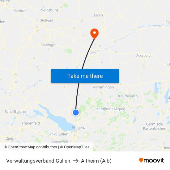 Verwaltungsverband Gullen to Altheim (Alb) map