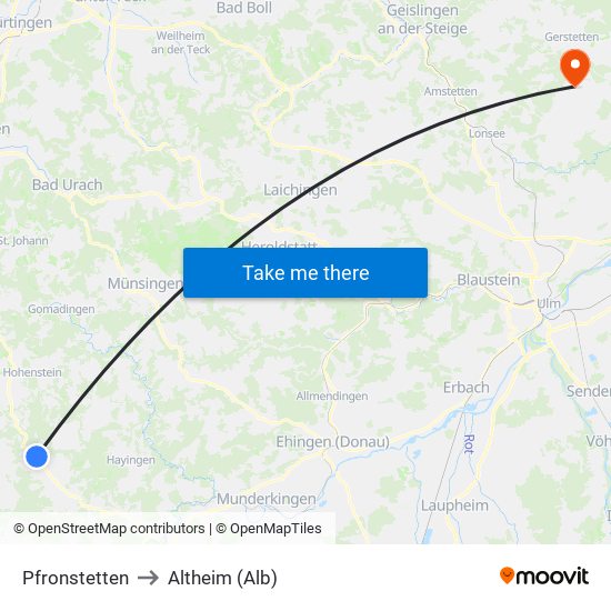 Pfronstetten to Altheim (Alb) map