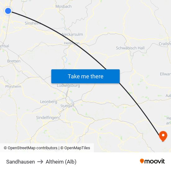 Sandhausen to Altheim (Alb) map