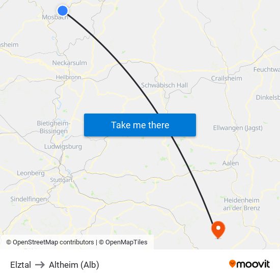 Elztal to Altheim (Alb) map