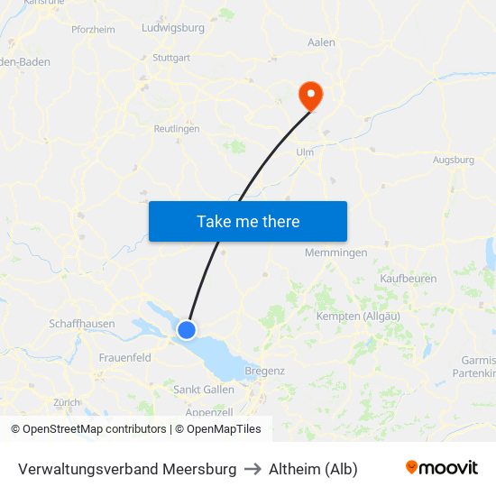 Verwaltungsverband Meersburg to Altheim (Alb) map