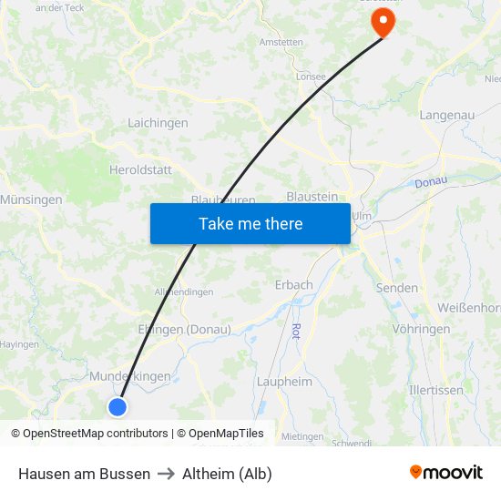 Hausen am Bussen to Altheim (Alb) map