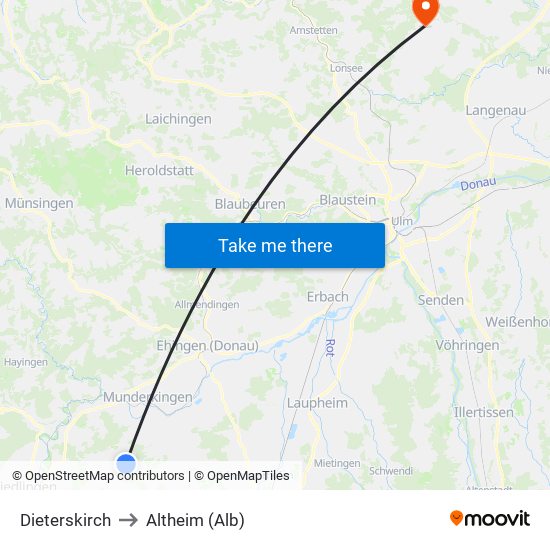 Dieterskirch to Altheim (Alb) map