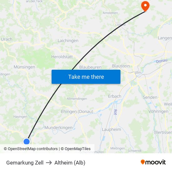 Gemarkung Zell to Altheim (Alb) map