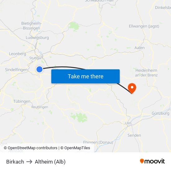 Birkach to Altheim (Alb) map