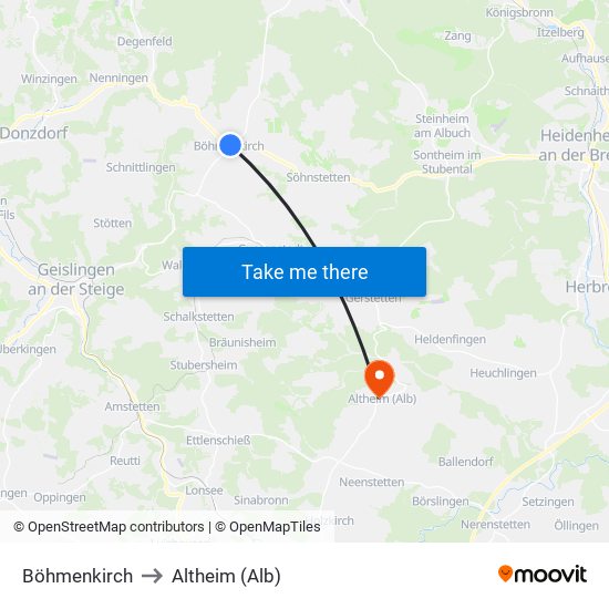 Böhmenkirch to Altheim (Alb) map