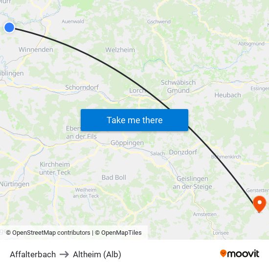 Affalterbach to Altheim (Alb) map