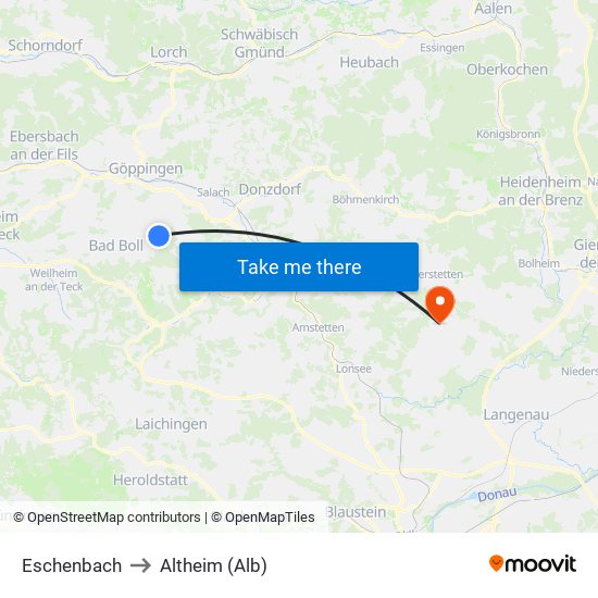 Eschenbach to Altheim (Alb) map