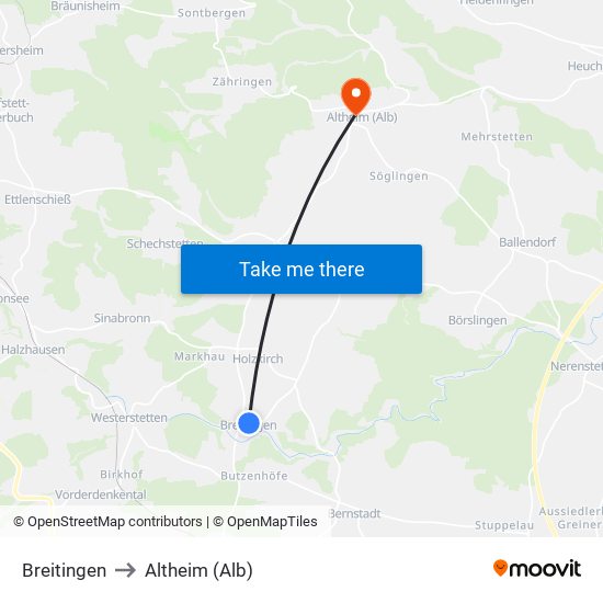 Breitingen to Altheim (Alb) map