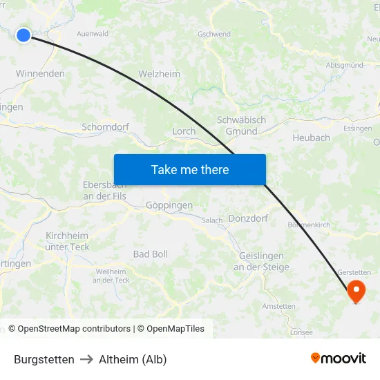 Burgstetten to Altheim (Alb) map