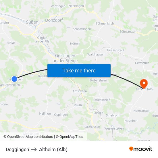 Deggingen to Altheim (Alb) map