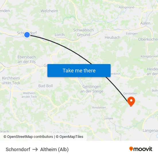 Schorndorf to Altheim (Alb) map
