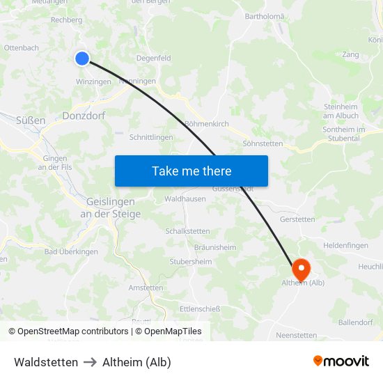 Waldstetten to Altheim (Alb) map