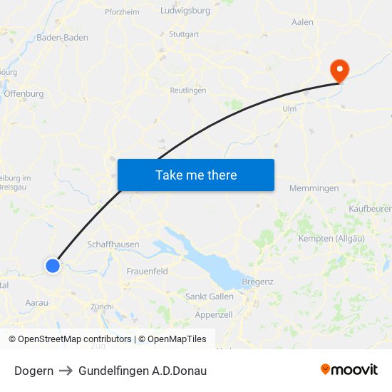 Dogern to Gundelfingen A.D.Donau map