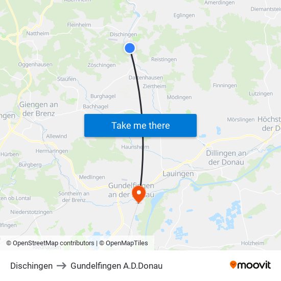 Dischingen to Gundelfingen A.D.Donau map