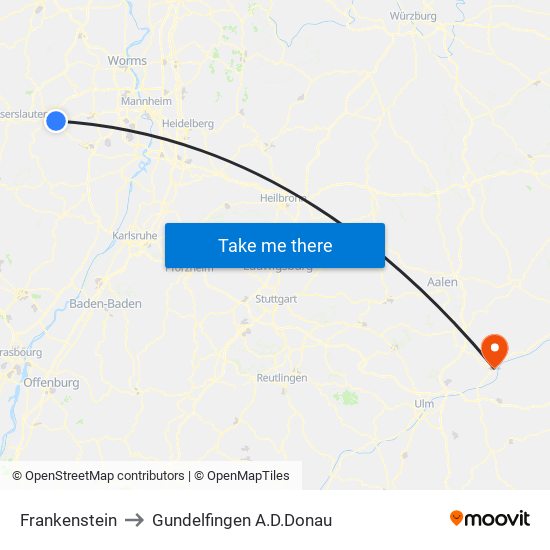 Frankenstein to Gundelfingen A.D.Donau map
