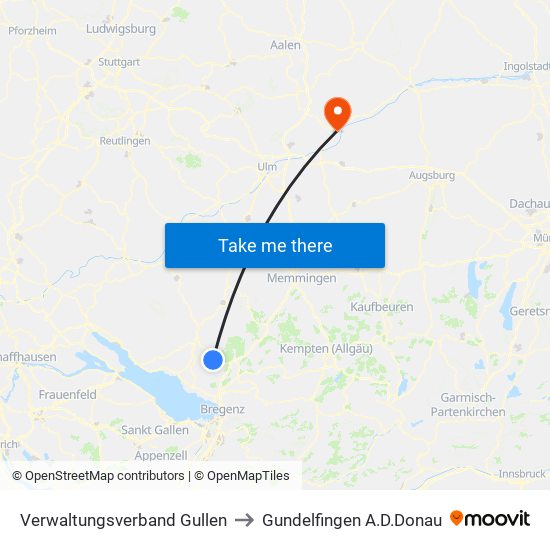 Verwaltungsverband Gullen to Gundelfingen A.D.Donau map