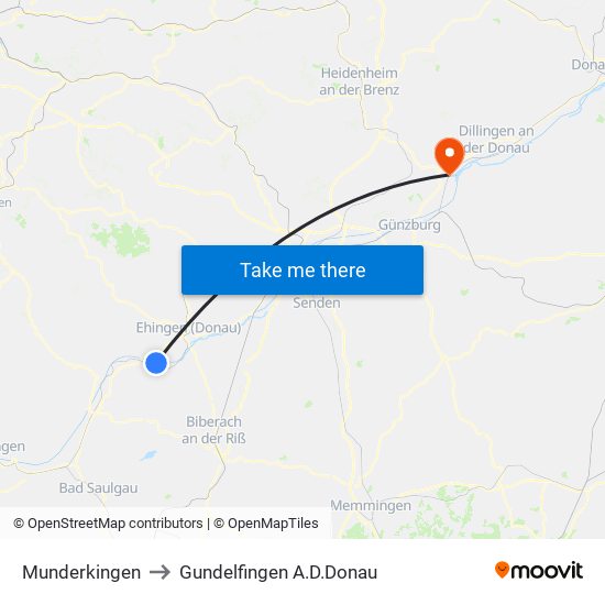 Munderkingen to Gundelfingen A.D.Donau map