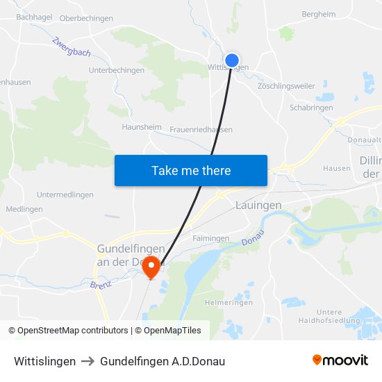 Wittislingen to Gundelfingen A.D.Donau map