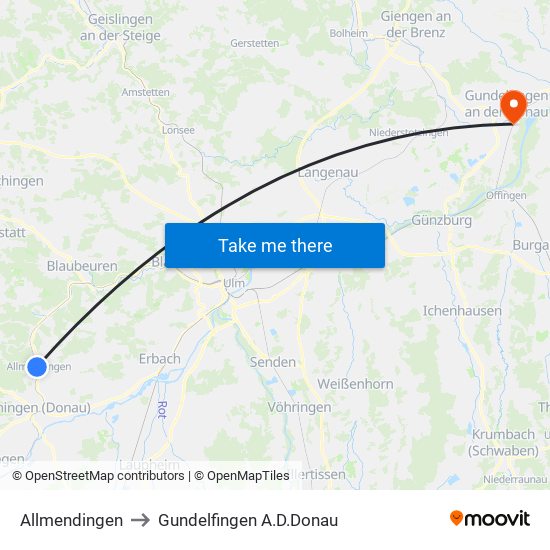 Allmendingen to Gundelfingen A.D.Donau map