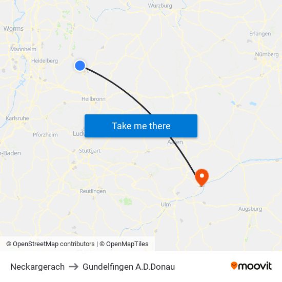 Neckargerach to Gundelfingen A.D.Donau map