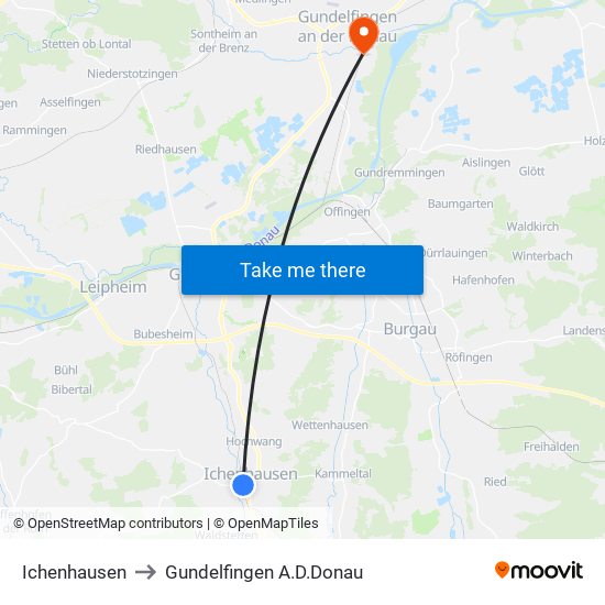 Ichenhausen to Gundelfingen A.D.Donau map