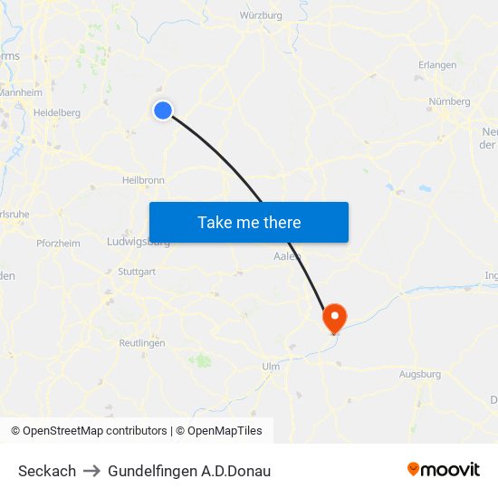 Seckach to Gundelfingen A.D.Donau map