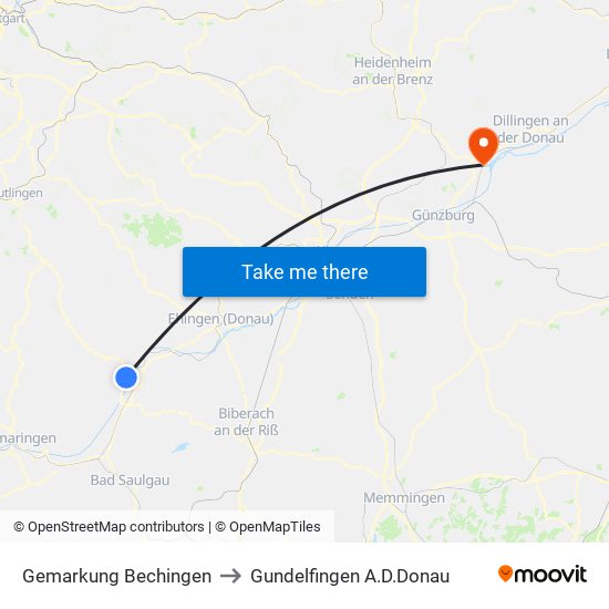 Gemarkung Bechingen to Gundelfingen A.D.Donau map