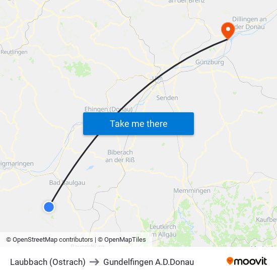 Laubbach (Ostrach) to Gundelfingen A.D.Donau map