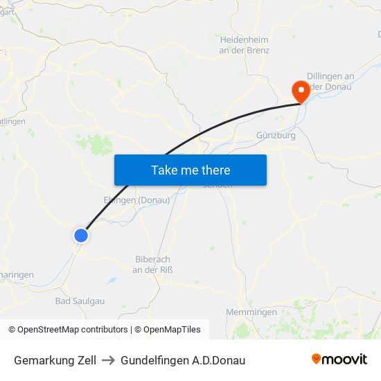 Gemarkung Zell to Gundelfingen A.D.Donau map