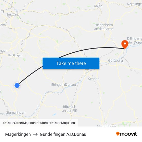 Mägerkingen to Gundelfingen A.D.Donau map