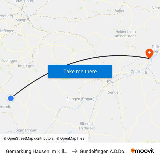 Gemarkung Hausen Im Killertal to Gundelfingen A.D.Donau map