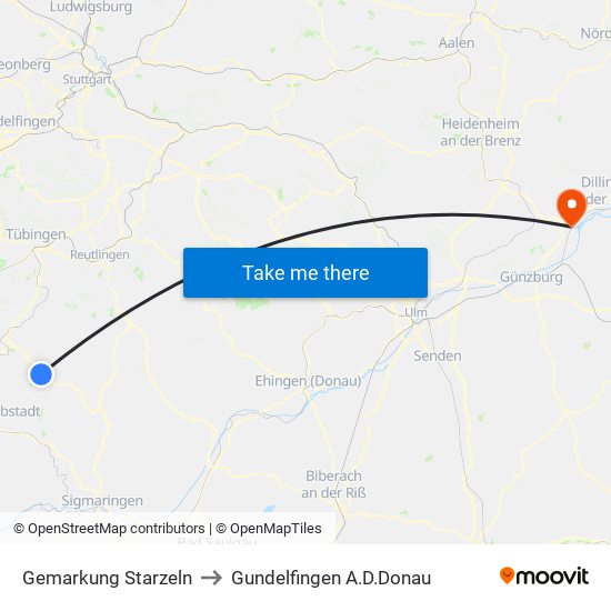 Gemarkung Starzeln to Gundelfingen A.D.Donau map