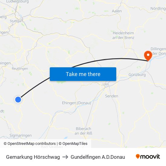 Gemarkung Hörschwag to Gundelfingen A.D.Donau map