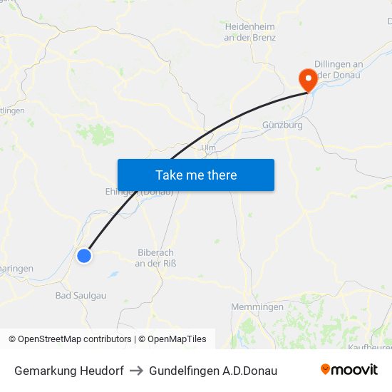 Gemarkung Heudorf to Gundelfingen A.D.Donau map